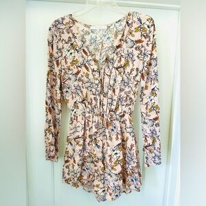 Astr Floral Mini Dress/Romper - Cream and Pink
